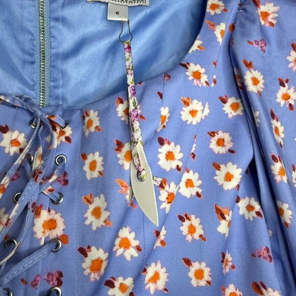 AUTUMN ADEIGIBO Mallory Puff Shoulder Blouse Women 6 Blue Corset Front Fairy NWT - Picture 5 of 6